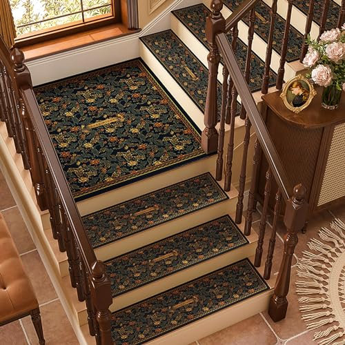 XRRJFYH Stufenmatten Innen 15 Stück Stufenmatten Ohne Kleben Treppenteppich Matten Teppich Treppenstufen Rechteckig Reppen Teppichstufen(Negro,30X85cm)