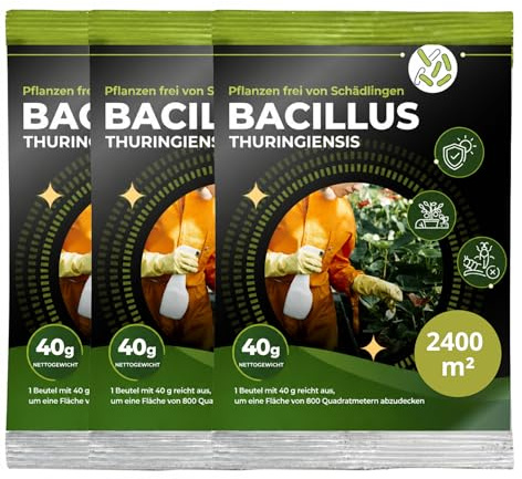 Trabe Bacillus Thuringiensis BTK Lot de 3 paquets de 40 g 2400 m² – Sans chenilles – Buis et chenilles Plantura – Presse du buis sur buis – Respecte les animaux, l'environnement et les humains