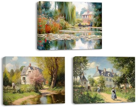 PIY PAINTING Stampe su Tela Paesaggio, piante e alberi, Vista campagna Pittura a olio, Dipinto su tela Poster e stampe decorative per Cucina Soggiorno Sala da pranzo 3pezzi 40x30cm, Incorniciato