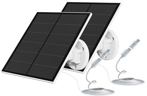 5W Panneau Solaire pour Caméra de Sécurité, Chargeur Solaire pour Caméra Extérieure à Batterie Rechargeable DC 5V, avec port Micro USB, Adaptateur USB-C, IP65 Waterproof, 2 Pack