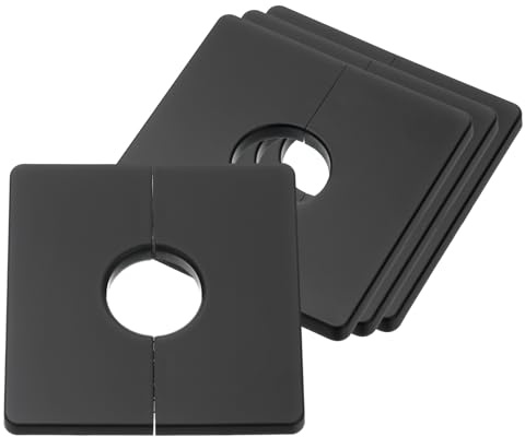 sourcing map 4Pcs ABS Plastics Square Shaped Escutcheon Plate, Wall Split Flange, 28mm Diameter Wall-Mounted Pipe Mouth Decorative Cover, Black