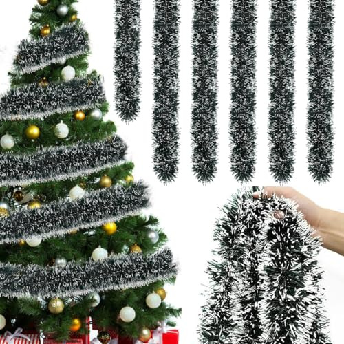 Weihnachten Lametta Girlande, 6PCS x 2M Weihnachten Girlande Metallisch, 12M Weihnachtsbaum Girland-e Grün, Weihnachte-n Deko Lametta Weihnachte-n für Weihnachtsfeier Geburtstagsparty