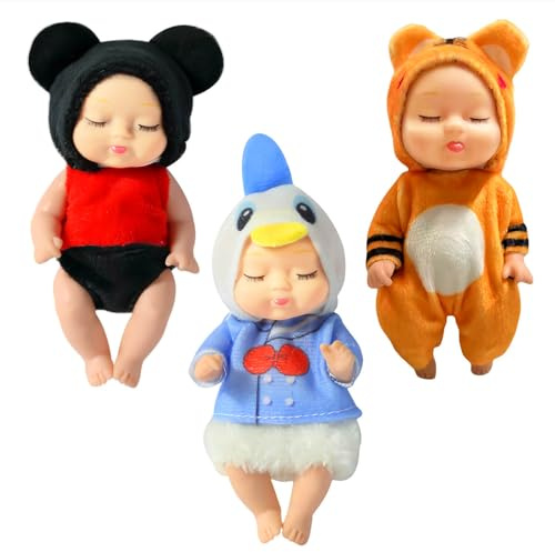 3 Stück Mini Newborn Babypuppen Reborn Puppen für Mädchen,4 Zoll Newborn Baby Puppe,Realistische Babypuppe,Kleine Püppchen Mini Puppen für Kinder Kleinkinder ab 2 3 4+ Weihnachten Geburtstag Geschenk