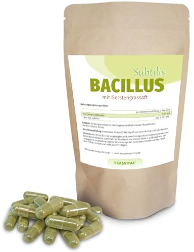 Bacillus Subtilis mit Gerstengrassaft 360 Kapseln 200 X 10 hoch 12 Milliarden KBE pro Tagesdosis Lacktosefrei Glutenfrei Produktionshilfsstoffefrei Vegan (360)