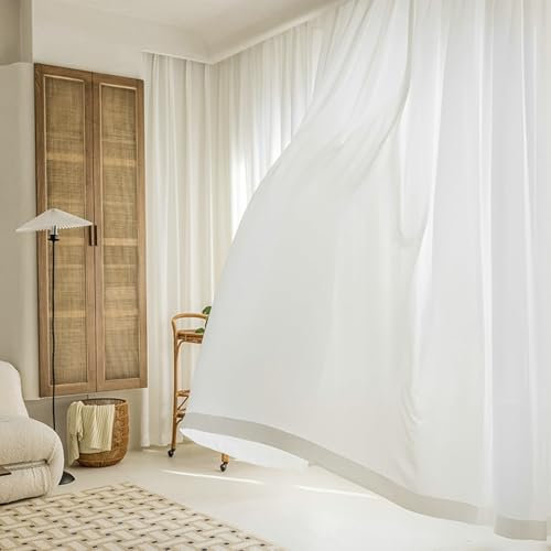 Wycian Fertiggardinen Vorhang Beige Voile 2er Pack Unifarbe H183 x B107 cm (2er Pack) Gaze Gardine Blickdicht