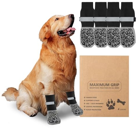 APKOL 2 Paar Doppelseitige Hundesocken Pfotenschutz | Anti-Rutsch,Hundestoppersocken mit verstellbaren Riemen-Traktionskontrolle für Hartholzböden im Innenbereich, Hundeschuhe