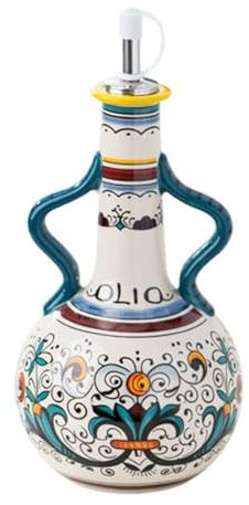 BaYuYPOO Keramik-Olivenöl-Flaschenspender für die Küche, 590 ml, große Kapazität, Oli- und Essig-Menage mit Edelstahlauslauf, 700 ml Ölbehälter mit Griff zum Kochen, um Lichteinfall zu verhindern