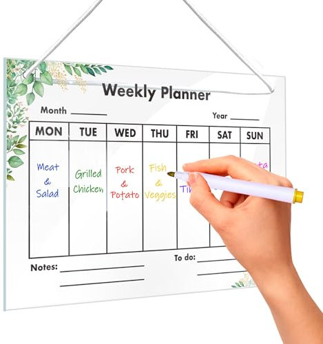 Planificateur Semainer Effaçable, Tableau Weekly Planner, Planning Semainer Mural, Planification Hebdomadaire Board pour Bureau école Cuisine, Acrylique, 30 x 20CM, Transparent