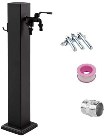 RTTZBOZ Vertikale Quadratische Wassersäule Garten aus Edelstahl 304 für Den Außenbereich, mit Wasserhahn und Schlauchständer(60cm/24in)
