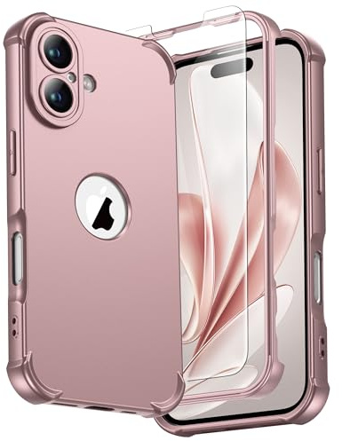 ORETECH Cover per iPhone 16 6,1, Custodia iPhone 16 con [2 x Pellicole Vetro Temperato][Protezione Completa Della Fotocamera] Custodia Ultra Sottile Silicone Anti-Graffio TPU Antiurto-Rosa