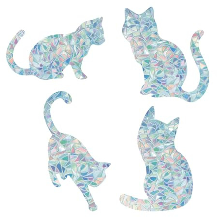 GORGECRAFT 16Pcs 4 Styles Rainbow Window Decal Cat Design Static Window Stickers 3D Decorative Non Adhesive Glass Vinyl Film Stained Rainbow Clings Suncatcher for Sliding Doors Prevent Birds Collision