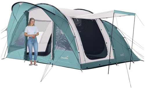 Skandika Tunnelzelt Egersund 5 Sleeper Protect | Camping Zelt für 5 Personen, eingenähter Zeltboden, dunkle Schlafkabine, 2 m Stehhöhe, wasserdicht, 5000 mm Wassersäule | Campingzelt, Familienzelt