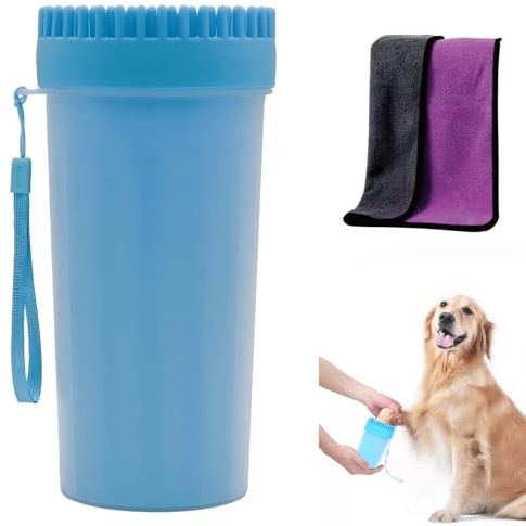 Novique Dog Paw Cleaner & Washer for Large/Extra Large Breeds - Muddy Paws Easy Cleaning Cup for Big Dogs - Paw Cleaner for big Dogs-Includes 1 Absorbent Towels(Blue)
