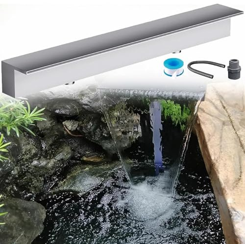 Fontana a cascata for piscina, cascata rettangolare in acciaio inox, kit fontana for laghetto con funzione decorativa for patio, cortile, con connettore for tubi for giardino, esterno, piscine(30CM)