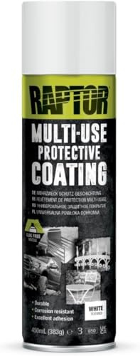 U-POL Raptor MULTI-USE Schwarz, 1K Schutzlack, kratzfest, Beschichtung, Spraydose 450ml | direkt auf Metall, Aluminium, Glasfaser, Kunststoff & Holz | Fahrzeuge, Anhänger, Geländer, etc. (Weiss)