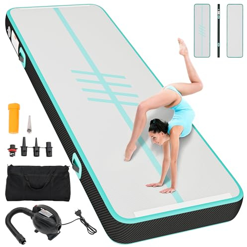 YITAHOME Air Turn TrackMatte,4M Tumbling Matte Aktualisiert Kohlefaser mit Luftpumpe 10cm Hoch Tumbling Matte,Aufblasbar Gymnastikmatte Turnmatte für Training/Tumbling/Yoga/Outdoor/Fitness
