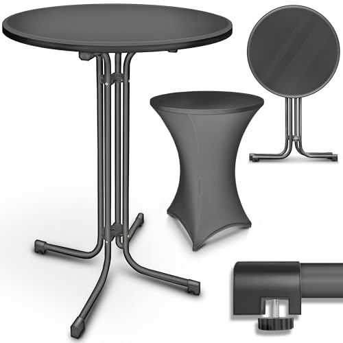 tillvex® Gastro Stehtisch klappbar Ø60cm mit Husse - FERTIG MONTIERT | Bistrotisch Klapptisch rund - wetterfester Partytisch | Bartisch Indoor & Outdoor | Gartentisch für Garten Party Hochzeit
