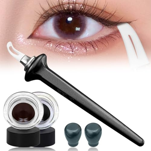 DIFLAX Outil de guidage portable pour eyeliner, eyeliner facile à utiliser, pinceau de maquillage réutilisable en silicone pour les yeux débutants(Noir + Marron)