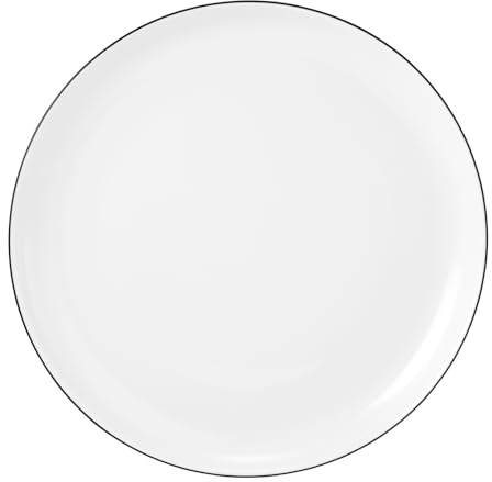 Seltmann Weiden Lido Black Line Frühstücksteller 12er Set, ø 20 cm, Runder Dessertteller mit schwarzem Rand, Porzellan
