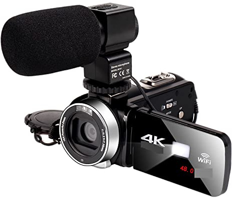 Vision Nocturne 4K caméscope numérique caméra vidéo Professionnelle for Flux en Direct 18X 48MP Photographie Vlog enregistreur Cadeau pour débutants(32G SD Card,with Microphone)