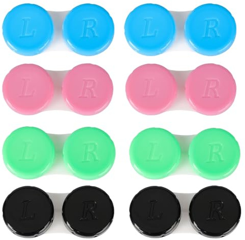 FVWBKBBE 8 Stück Tragbarer Kontaktlinsenbehälter Set,Auslaufsicherer Reise Kontaktlinsenbehälter Set für Zuhause und Reisen(4 Farbes)