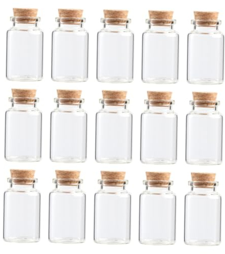 MUELODSIC 20 Ml Kleiner Wunschflasche Aus Borosilikatglas Mit Holz Korken Transparente Glasflasche Für Tee Potpourri Und Dekoration 30 x 50mm 20 Stück