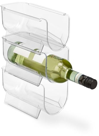 Relaxdays Kühlschrank Organizer Flaschen, 3er Set, stapelbar, Flaschenhalter, HxBxT: 10,5 x 11 x 20,5 cm, transparent