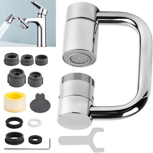 2026 Neuer Wasserhahn Aufsatz Verlängerung, 1080° Rotating Multifunctional Extension Tap with Two Spray Modes mit Installationszubehör für Bad und Küche(Silver)