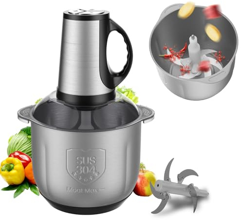 Tritatutto Elettrico 300W - Motore Puro Rame, Ciotola Inox 4L, Lama in Acciaio Inossidabile, 3 Velocità e Sicurezza | Robot Culinario per Carni, Verdure, Preparazioni Bambino e Animali (2,5L)