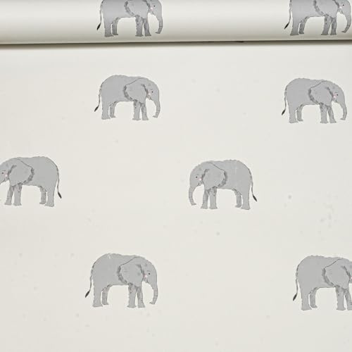 SOPHIE LAURENCE Light Sage Elephant Wallpaper – Smooth Thick Kids Wallpaper for Nursery, Playroom & Children’s Bedroom Feature Wall