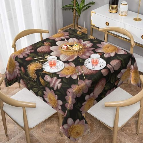 AKGFFDS Tovaglia decorativa quadrata con stampa di crisantemo rosa, 152,4 x 152,4 cm, impermeabile, resistente alle pieghe, riutilizzabile per caffetterie, buffet, picnic, matrimoni, feste