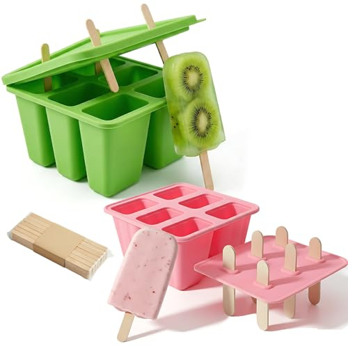 Yunision 2 Pcs Ice Lolly Moulds, 12-Cavity Silicone Pop Mold with 100 Wooden Sticks, Homemade Frozen Snacks Kit for Jelly, Fruit Juice, Yogurt & Cheese Sticks, Easy-Release DIY Icecream Maker