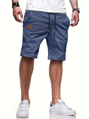 Tansozer Pantalones Cortos Hombre Verano Bermudas Pantalón Casual Chino Ligero Transpirable Algodón Cargo Leisure Shorts con Bolsillo Azul Vaquero L