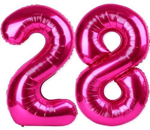 28 palloncini giganti a elio con numero 28 o 82 palloncini in lamina rosa acceso, 101 cm, per 28° 82° compleanno, anniversari, eventi, decorazioni per feste (rosa acceso)