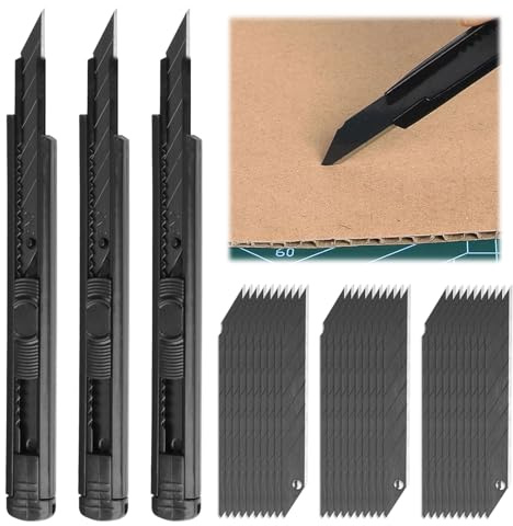 3 Pièces Cutter Rétractable avec Lames 30 Degrés en Acier Inoxydable Outil de Coupe Précision pour Carton Papier Bricolage Usage Quotidien Professionnel