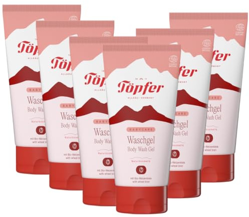 Töpfer Babycare Waschgel – milde Reinigung für Haut & Haare – mit Bio-Weizenkleie & Bio-Ringelblume – 99% natürliche Rohstoffe – 6x150ml