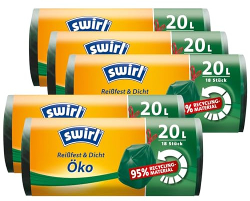 5x Swirl Öko Müllbeutel 20L (18 stk./ Rolle) mit Zugband