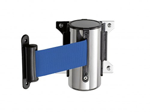 Kerafactum Correa de seguridad para el sistema de guía de personas | 2 m de delimitación de bloqueo de correa azul | extensible para montaje en pared de seguridad soporte de pared de acero inoxidable