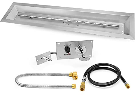 Stanbroil 91,4 x 15,2 cm lineare Drop-in-Erdgas-Feuerstelle mit Funkenzündung, 304 Edelstahl-Feuerstelle, Brenner-Einsatz für DIY-Feuertisch-Hinterhof, max. 65.000 BTU