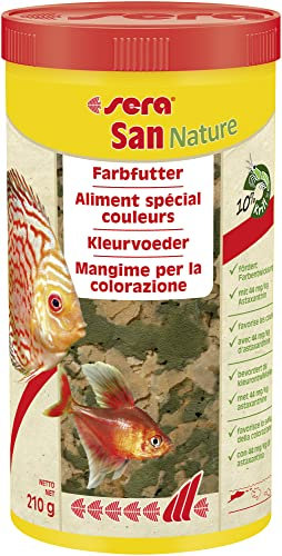 sera San Color Flakes 1.000 ml (210 g) | Für oberflächenfressende Zierfische | Ohne künstliche Farb- und Konservierungsstoffe | Mit 10% Krill & Haematococcus-Algen | Für natürliche Farbentwicklung