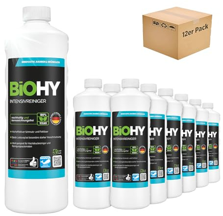 BiOHY Intensive Cleaner (12 x 1l Bottle) | High Performance Industrial Cleaner | Cleaner Ideal for high Pressure Cleaners, Low foaming | Dirt Breaker & Power Cleaner (Intensivreiniger)
