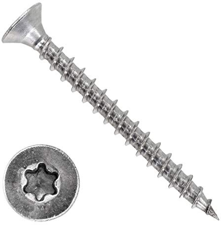 HKB ® 1000 Stück Spanplattenschrauben, 4x50mm, Torx, TX10, Senkkopf, Stahl, silber verzinkt, 1A Qualität, Artikel-Nr. 670018