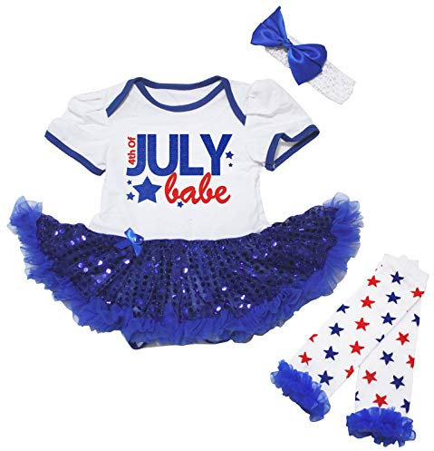 Petitebelle 4. Juli Babe Strampler mit blauen Pailletten und Beinstulpen Nb-18 m, Weiß Gr. 86, weiß