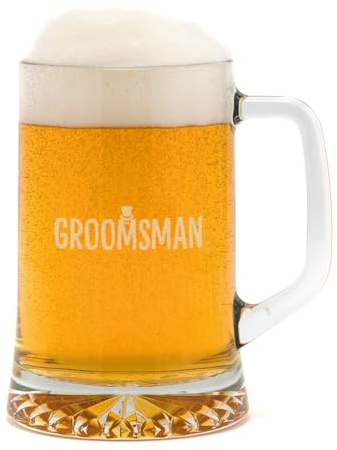 ‘Groomsman’ Glass Pint Tankard - Engraved Thank You Gift for Groomsman - Wedding Day Keepsake from Bride and Groom