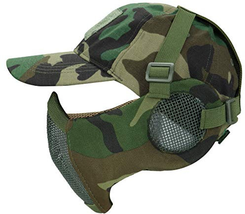 AOUTACC Airsoft Mesh Mask with Ear Protection and Adjustable Baseball Cap Set for CS/Hunting/Paintball/Shooting (WL)