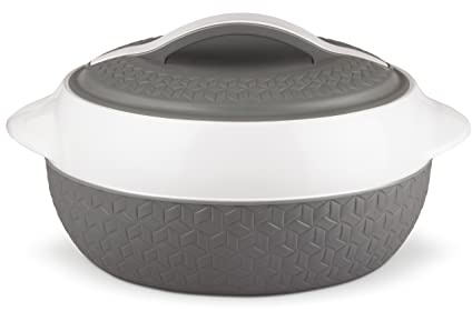 Milton Matrix Insulated Casseroles Hot Pot Thermal Dish Stainless Steel Food Warmer/Cooler - Soup/Salad Serving Bowl With Lid - Suitable for Dinner/Party (GREY & WHITE) (2.5 Liter)