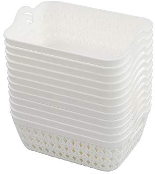 Cadineer 12-pack Mini Plastic Tray Basket, White Storage Baskets Tray
