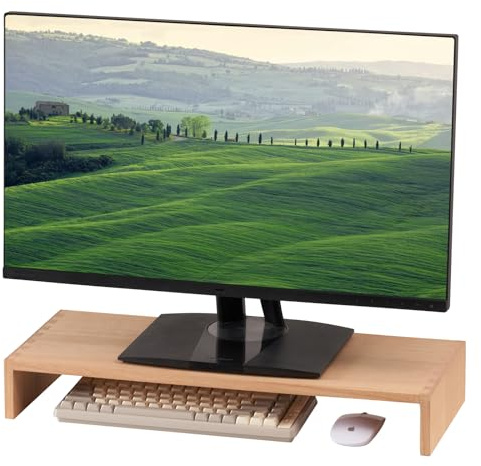 KIRIGEN Monitor Stand Wooden -Desk Stand Wood for Computer/Laptop/TV Printer - Monitor Arms & Stands Desk Riser for Office Organizers -Desktop Workspace lenth 59cm Natural