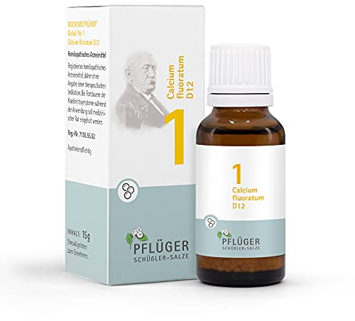 PFLÜGER Schüßler Salze Nr. 1 Calcium fluoratum D12 - 15g Globuli - Das Salz der Haut und des Bindegewebes - laktosefrei