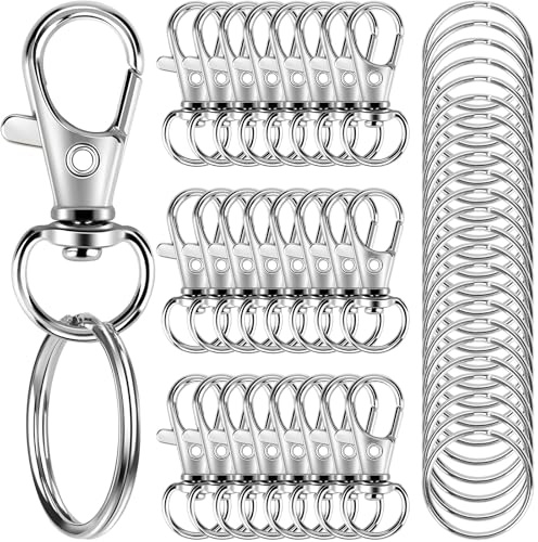 100Pcs Swivel Lobster Clasps & Key Ring Hoops with Plastic Box,50Pcs Metal Clips and 50Pcs Keyring Key Chain Hooks with Split Rings for Jewellery Making Hanging Crafts,Silver